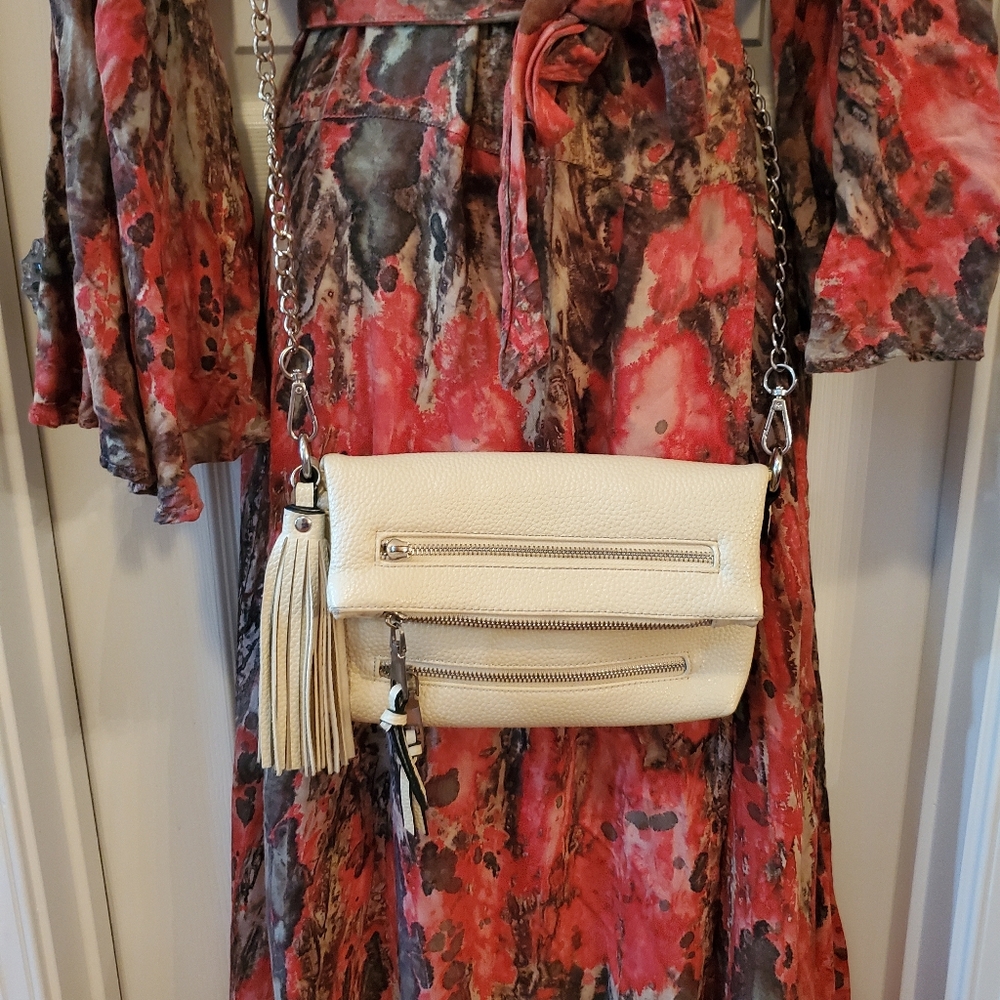 Black Rivet- Cream- Crossbody Bag with Silver Accents - Boho